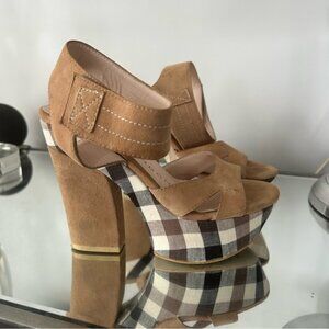 Sacha London Tan and Plaid Platform Heels